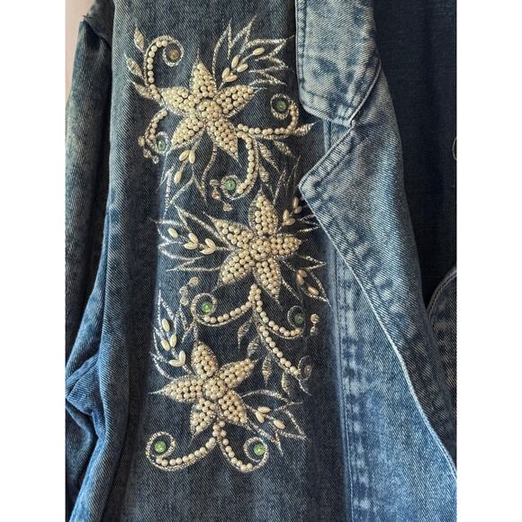 Vintage 80s Denim Jacket Beaded - XL - Picture 6 of 8